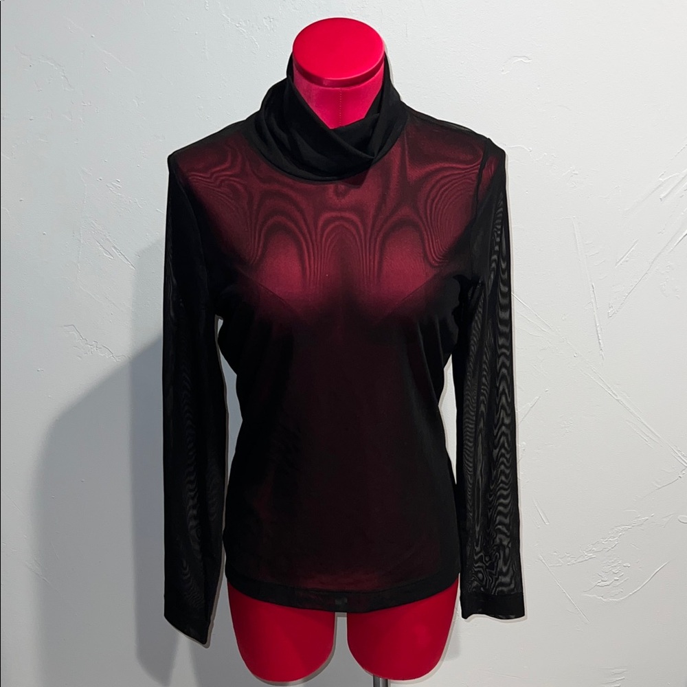 LAST CHANCE! White House Black Market Black Sheer Mesh Cowl Neck Long Sleeve Top